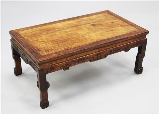 A Chinese huanghuali kang table, 18th/19th century, l. 29.5in., w. 17.25in., h. 12in., repairs